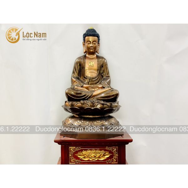 Tượng Phật A Di Đà Bằng Đồng Ngồi Bệ Sen Cao 55CM