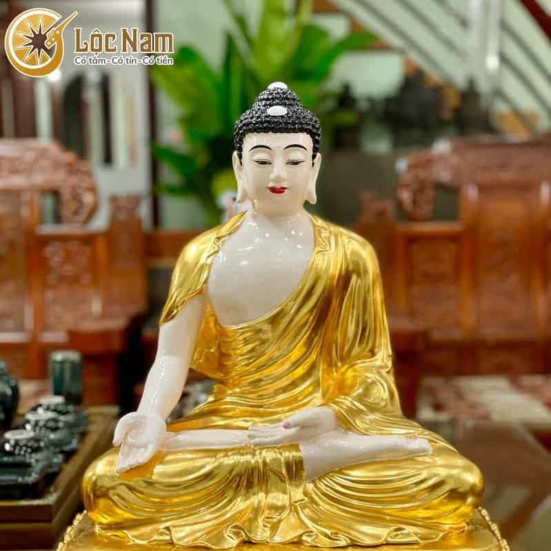 Tượng Phật A Di Đà Bằng Đồng Cao 48cm Dát Vàng 9999