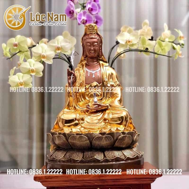 Tượng Phật Bà Quan Âm Bằng Đồng Dát Vàng 9999