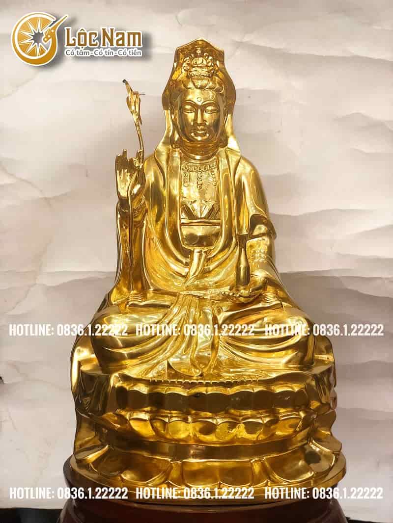 Tượng Phật Bà Quan Âm Bằng Đồng Dát Vàng Cao 80cm