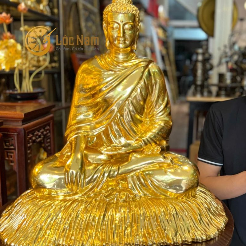 Tượng Thích Ca Cao 60cm Dát Vàng 24K