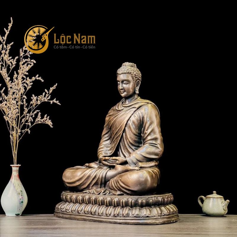 Tượng Thích Ca Bằng Đồng Hun Tọa Đài Sen