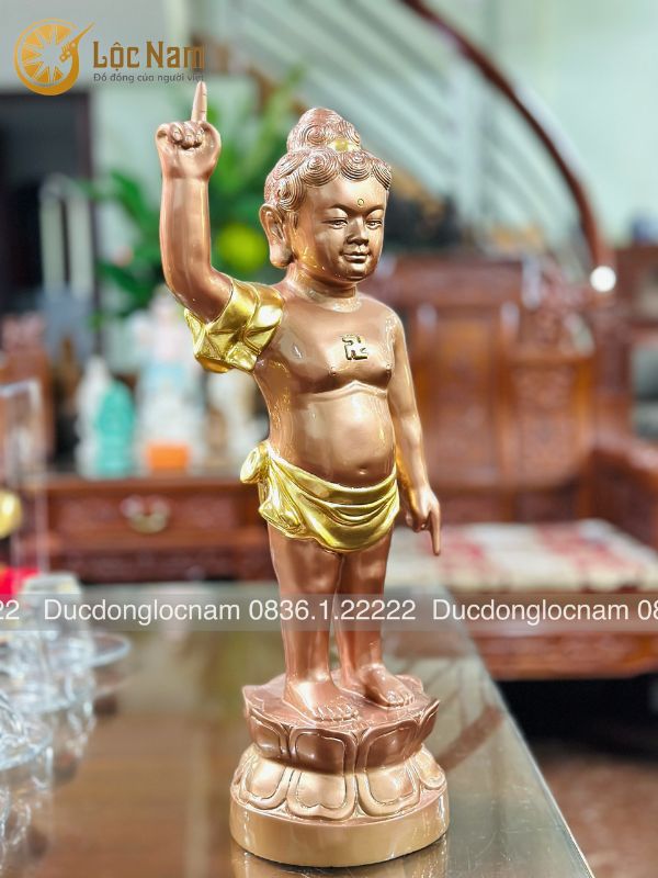 Tượng Đản Sinh Bằng Đồng Dát Vàng Điểm Cao 52cm