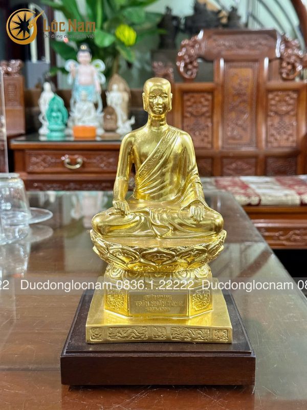 Tượng Phật Trần Nhân Tông Bằng Đồng Cao 23cm Dát Vàng