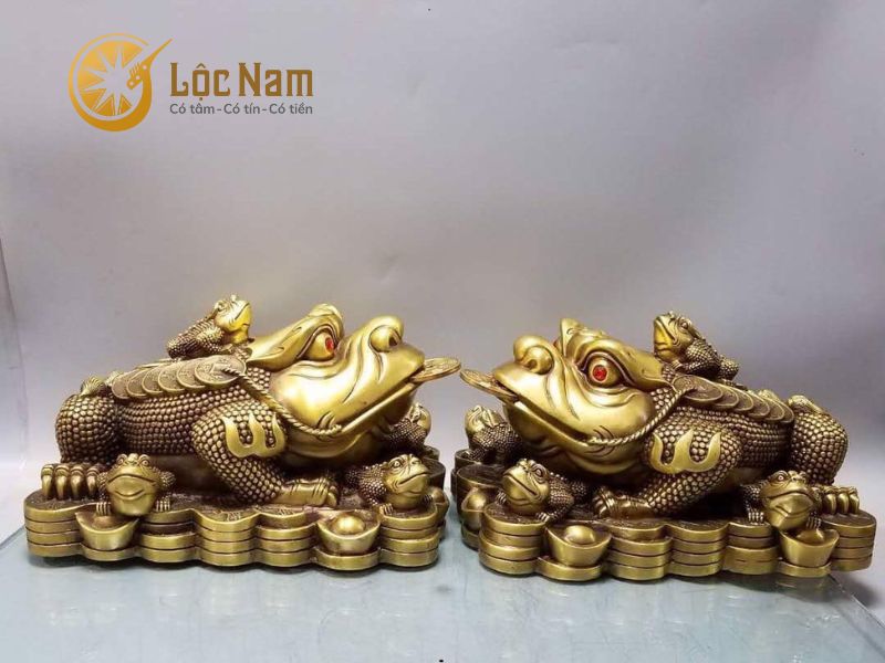 Đôi Cóc Thần Tài Bằng Đồng Cao 16cm