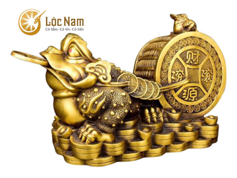 Tượng Cóc Ngậm Tiền Bằng Đồng Kéo Xe