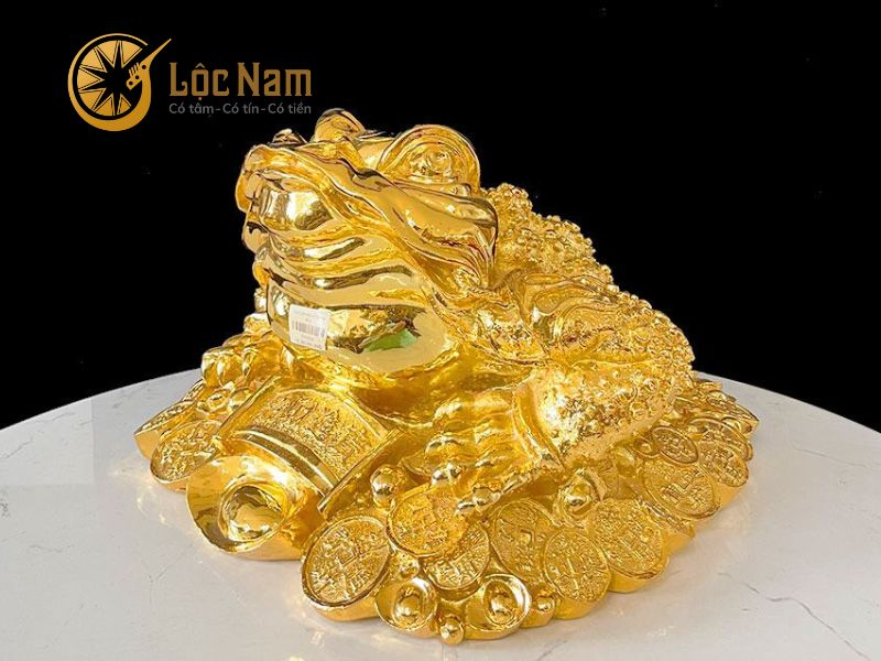 Cóc Ngậm Tiền Bằng Đồng Mạ Vàng 24K 40cm