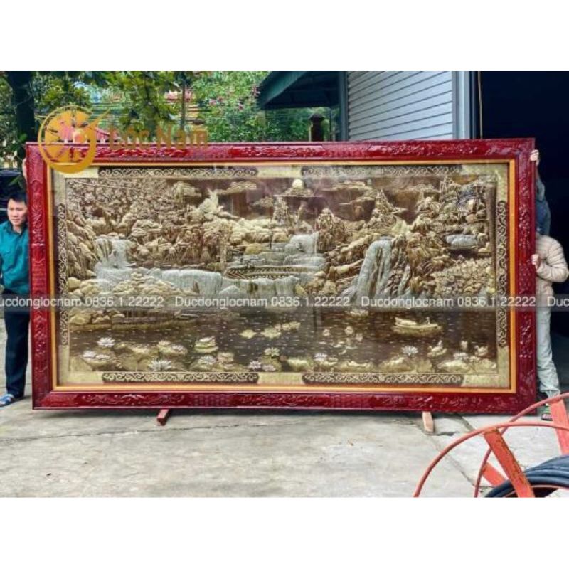 Tranh Sơn Thủy Hữu Tình Bằng Đồng Mạ Bạc 3mx2m