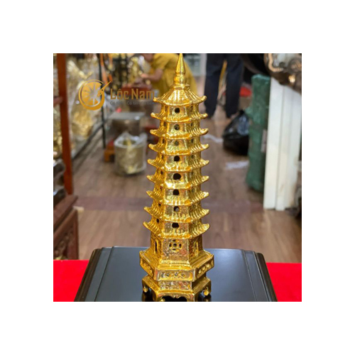 Tháp Văn Xương 9 Tầng Cao 29cm Bằng Đồng Dát Vàng 24K