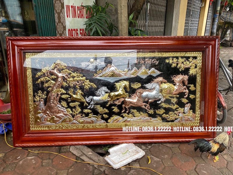 Tranh Bát Mã Bằng Đồng Mạ Vàng