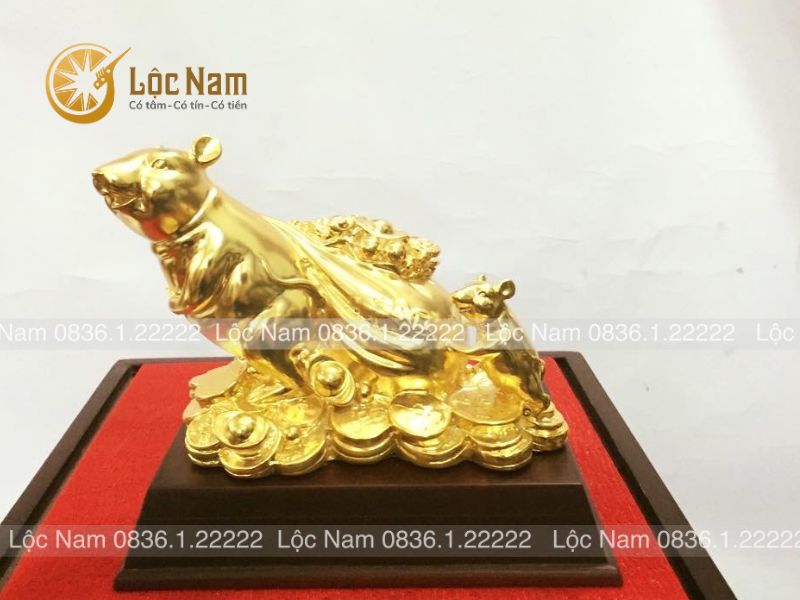Tượng Chuột Kéo Bị Tiền Bằng Đồng Mạ Vàng