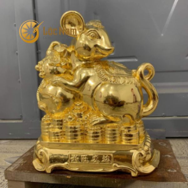 Tượng Chuột Dát Vàng 24k Bằng Đồng