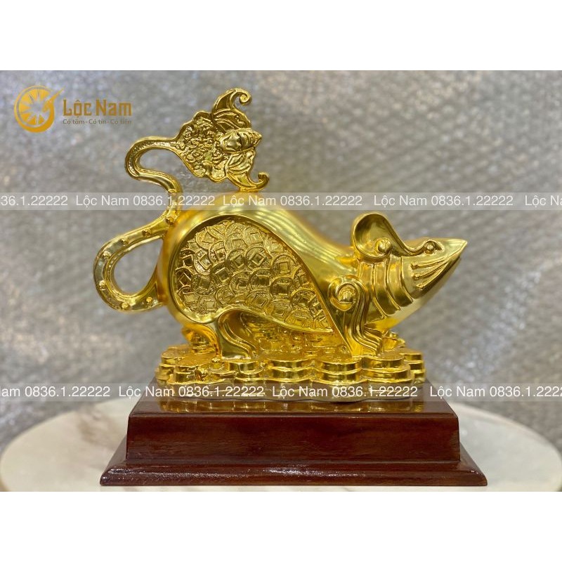 Tượng Chuột Bằng Đồng Mạ Vàng Phong Thủy 12x22cm