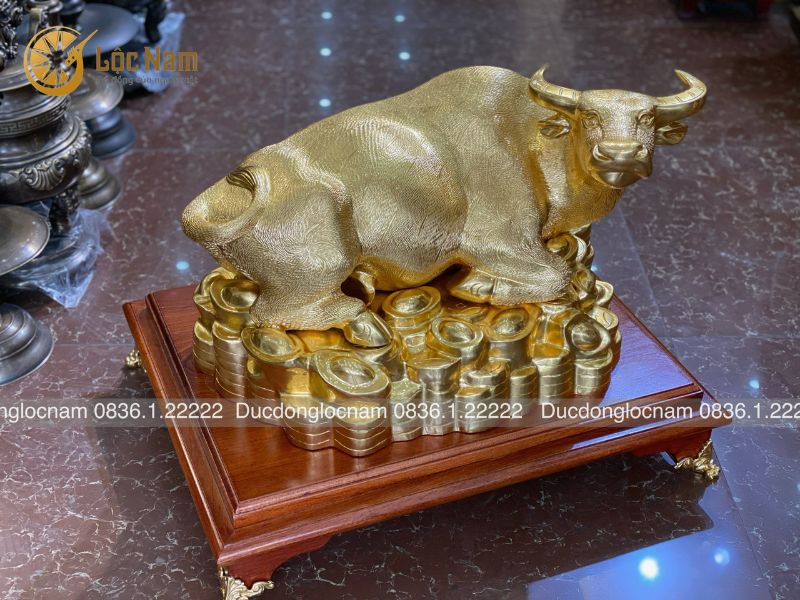 Tượng Trâu Đồng Tài Lộc Dát Vàng 9999
