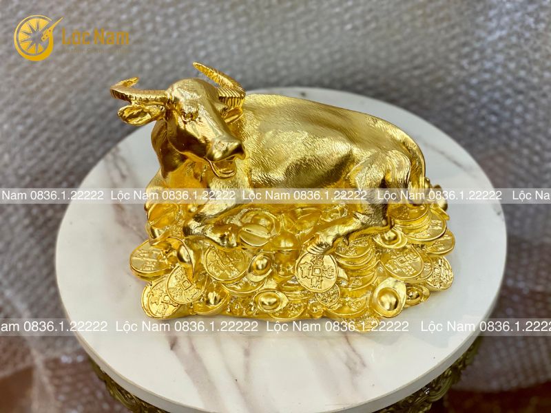 Trâu Nằm Tiền Tài Lộc Bằng Đồng Mạ Vàng Phong Thủy