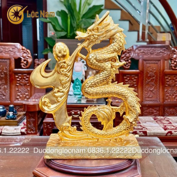 Chữ Phúc Bằng Đồng Hóa Rồng Dát Vàng Cao 61cm