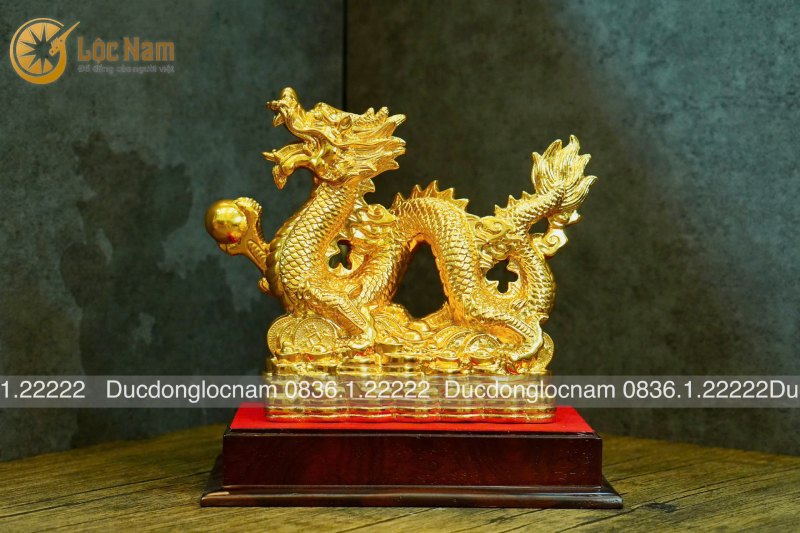 Quà Tặng Tượng Rồng Đế Tiền Dát Vàng Cao 20cm