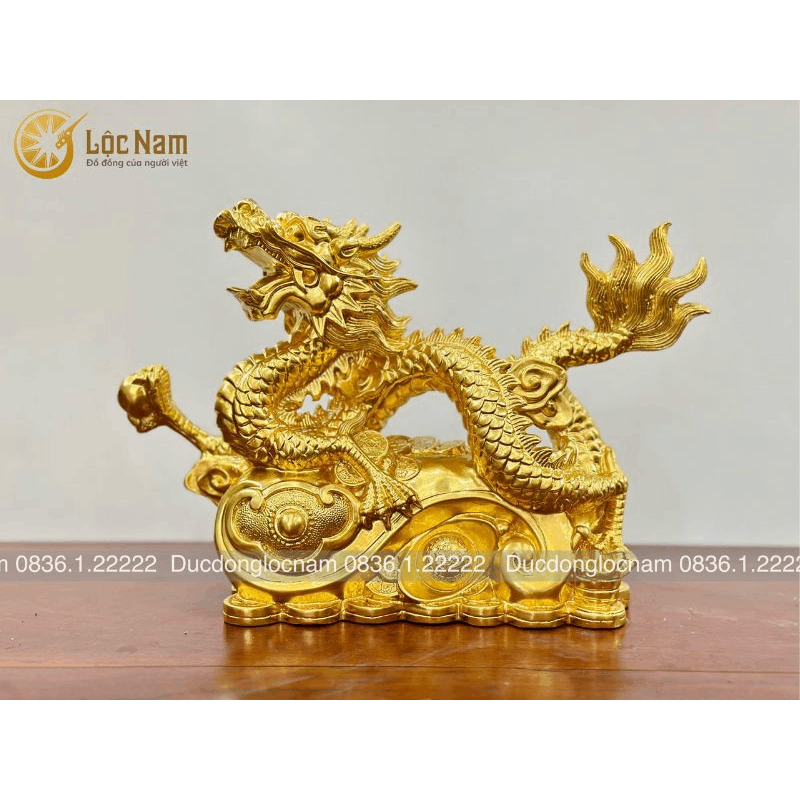 Tượng Rồng Bằng Đồng Cuộn Long Châu Cao 26CM