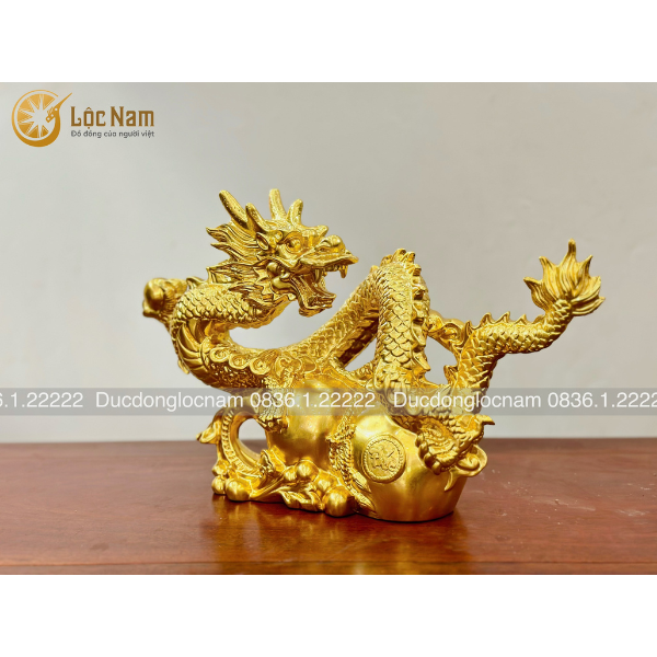 Tượng Rồng Phong Thủy Bằng Đồng Cưỡi Hồ Lô Cao 25CM