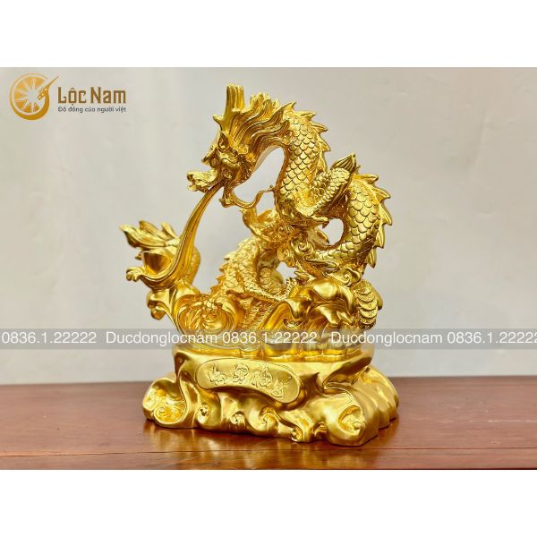 Tượng Rồng Phong Thủy Nhả Tiền Bằng Đồng Cao 40CM