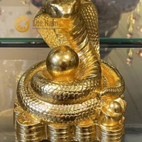 Tượng Rắn Tiền Bằng Đồng Dát Vàng 24k