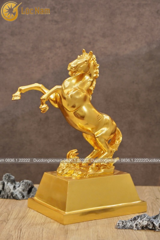 Tượng Ngựa Bằng Đồng Mạ Vàng – Ngựa Chồm Chiêu Tài Lộc Cao Cấp Cao 37