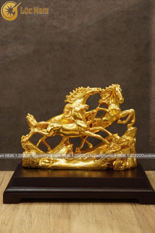 Tượng Ngựa – Tam Mã Bằng Đồng Mạ Vàng Cao 23cm