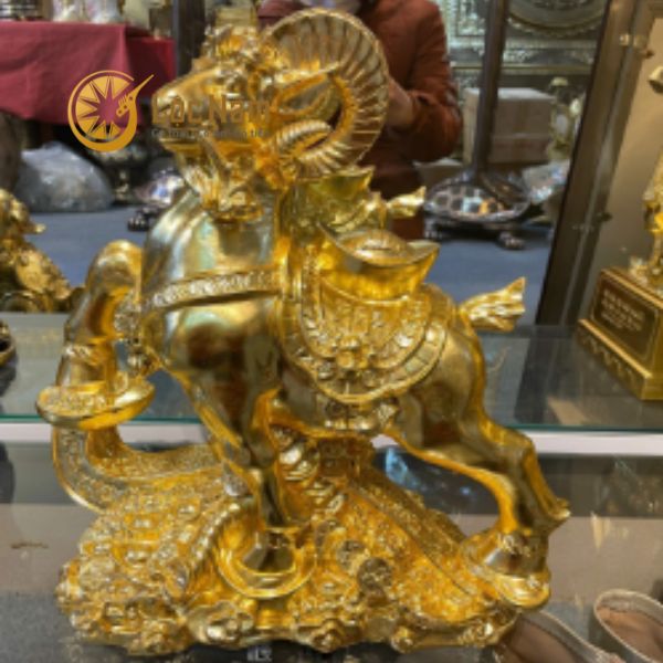 Tượng Dê Như Ý Phong Thủy Bằng Đồng Dát Vàng 24k