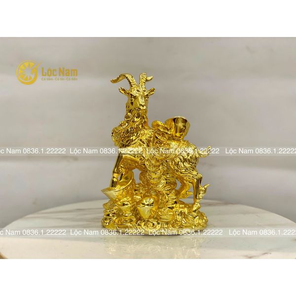 Tượng Dê Dương Cõng Nén Vàng Bằng Đồng Mạ Vàng