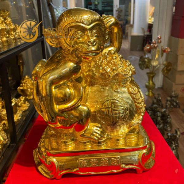 Tương Khỉ Phong Thủy Bằng Đồng Dát Vàng 24k