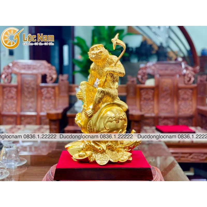Tượng Khỉ Như Ý Bằng Đồng Mạ Vàng