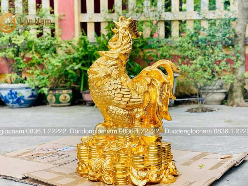 Tượng Gà Phong Thủy Bằng Đồng Dát Vàng 9999