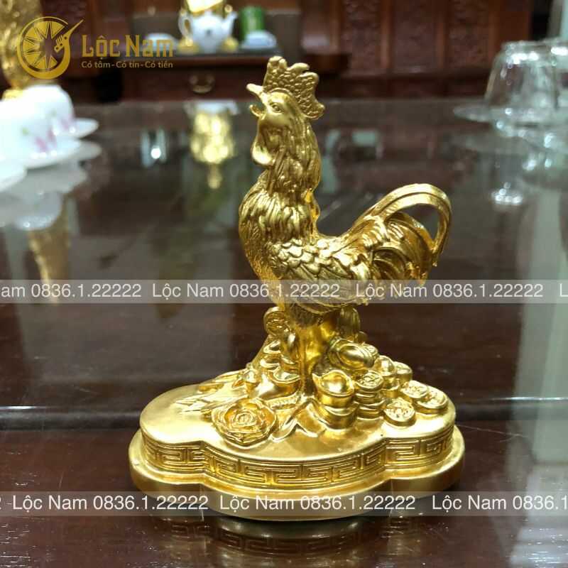 Tượng Gà Phong Thủy Bằng Đồng Mạ Vàng Cỡ Nhỏ