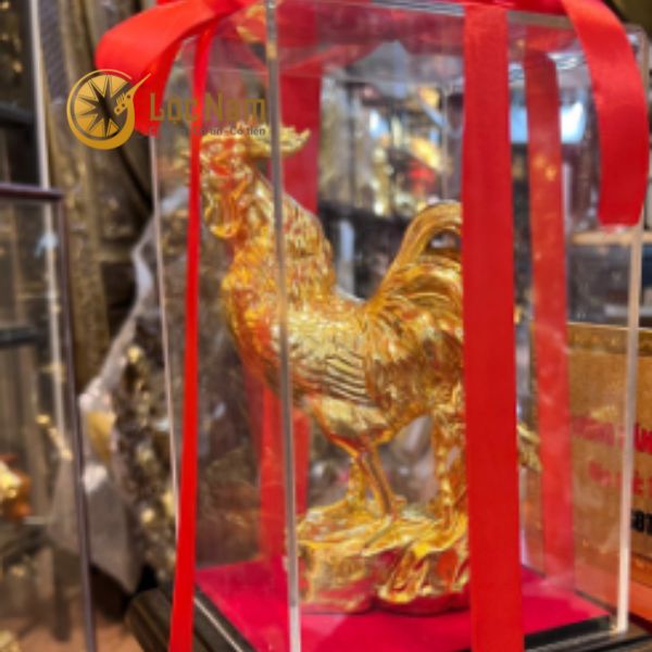 Tượng Gà Dát Vàng Bằng Đồng 24k