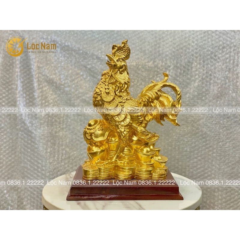 Tượng Gà Như Ý Bằng Đồng Mạ Vàng phong thủy cao 32CM
