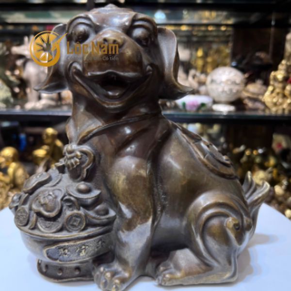 Tượng Chó Phong Thuỷ Bằng Đồng Cao 21cm