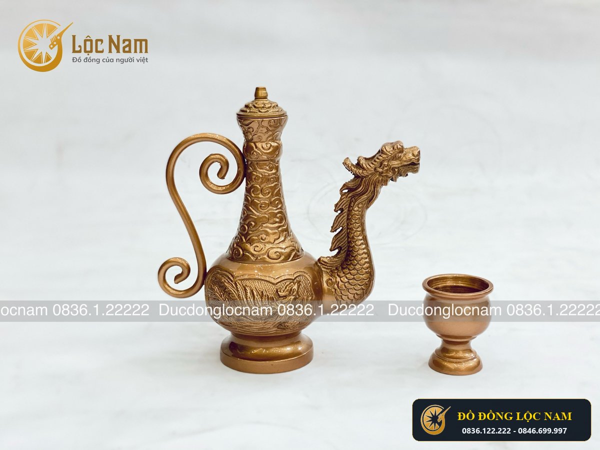 Bộ Ấm Khay Chén Bằng Đồng Đỏ Mộc