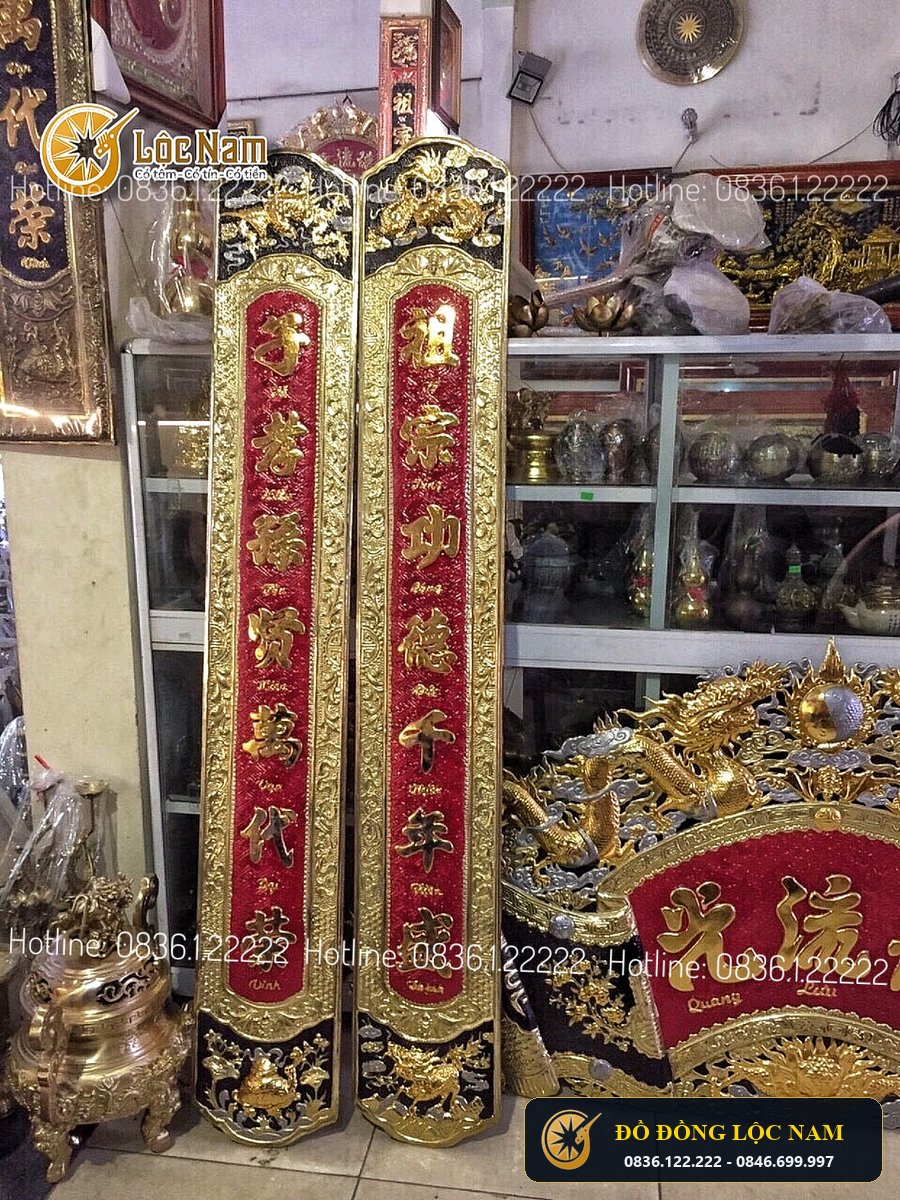 Bộ Cuốn Thư Câu Đối Dong Vang Ma Tam Khi 1m97 góc chụp 2