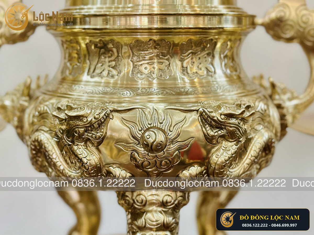 Bộ Ngũ Sự Dinh Rong Bằng Đồng Vàng Thau Cao 60cm góc chụp 1