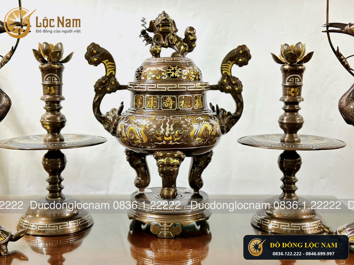 Đỉnh Đồng Ngu Su Bằng Đồng Khảm Tam Khí Cao 60cm
