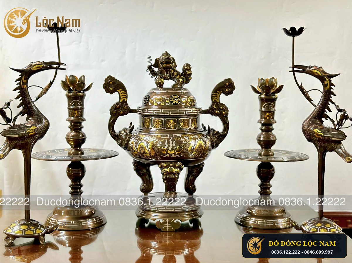 Đỉnh Đồng Ngu Su Bằng Đồng Khảm Tam Khí Cao 60cm góc chụp 1