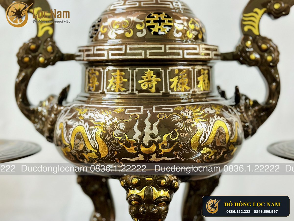 Đỉnh Đồng Ngu Su Bằng Đồng Khảm Tam Khí Cao 60cm góc chụp 2