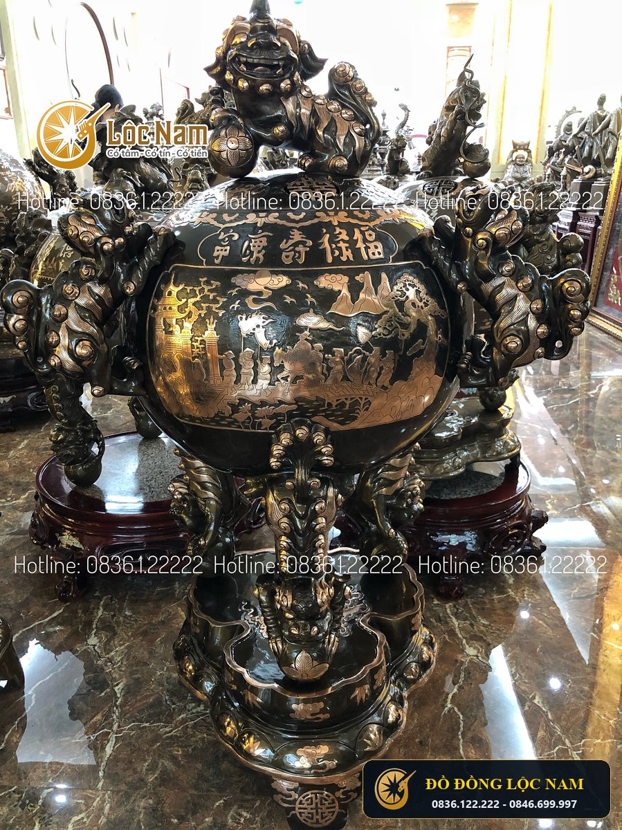 Đỉnh Thất Lân 1m2 Bằng Đồng Đỏ Cao Mau