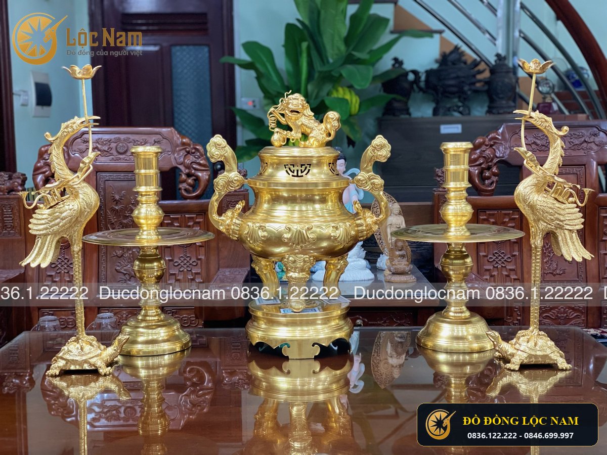 Dinh Tho Bằng Đồng Ngu Su Cao 70cm Dát Vàng 24K