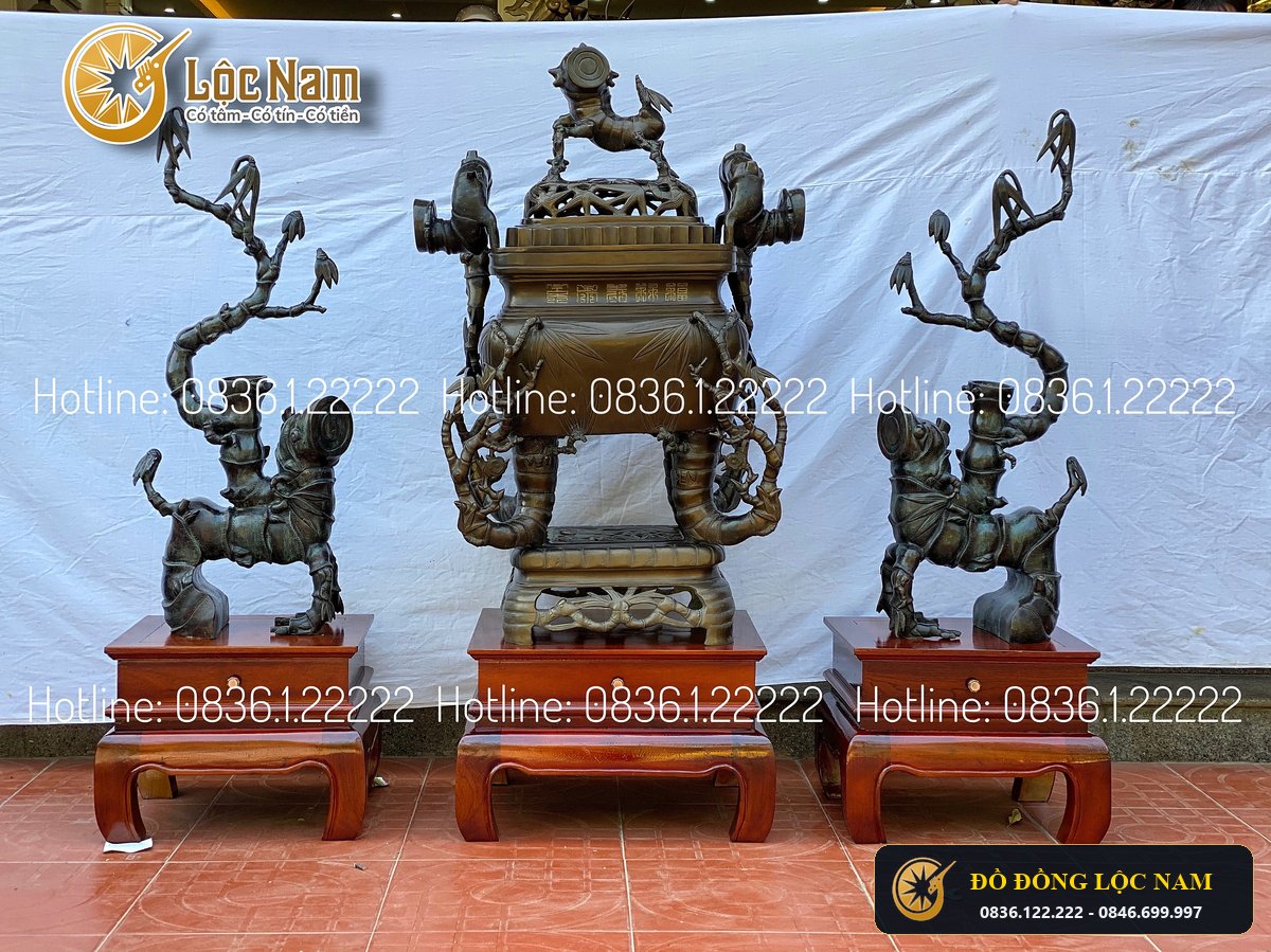 Đỉnh Trúc Vuông 1m5 Bằng Đồng Đúc Dáng Cổ
