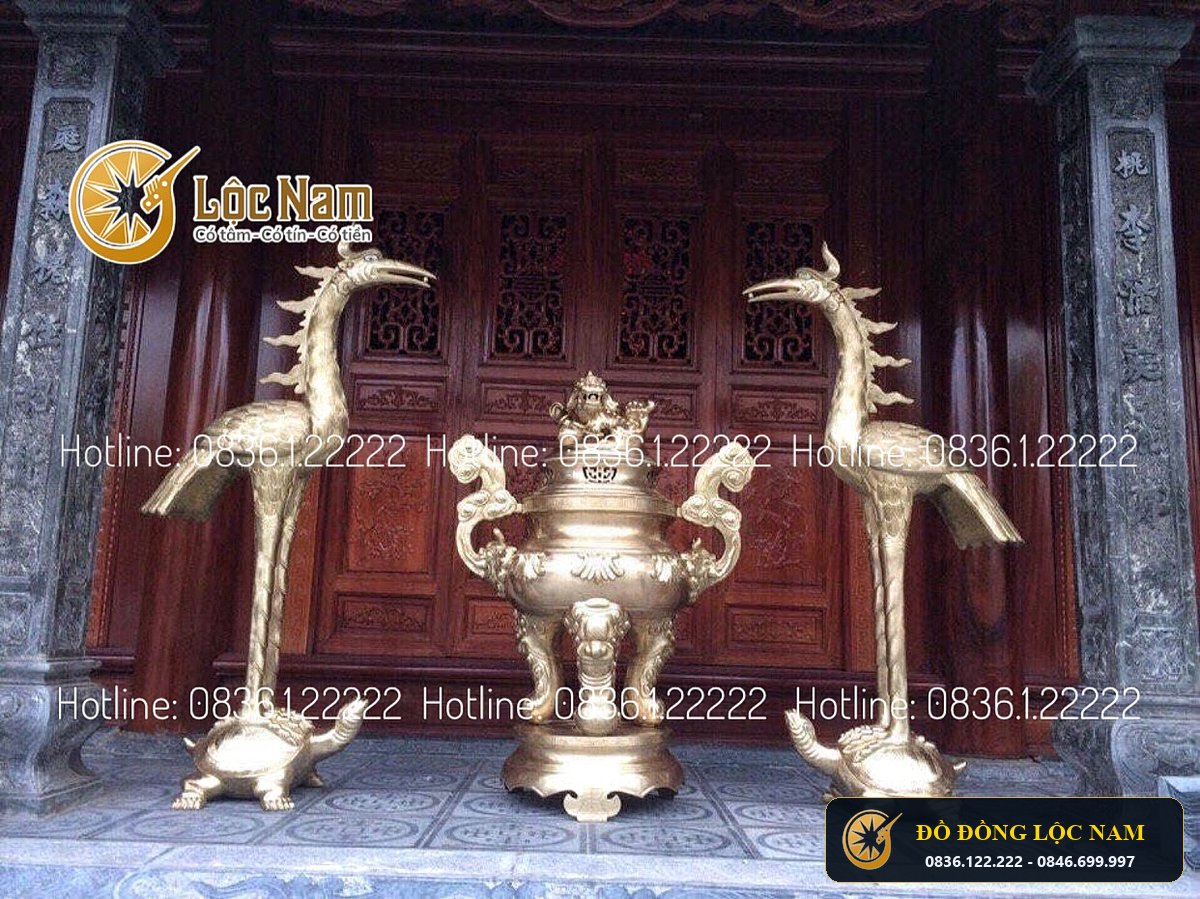 Dinh Va Hạc Thờ Bằng Đồng Catut Lap Cho Nha Den