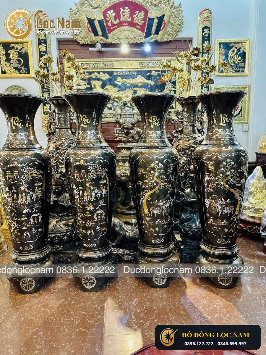 Đôi Lọ Lộc Bình Bằng Đồng Khảm Vinh Quy Cao 1m6 góc chụp 2