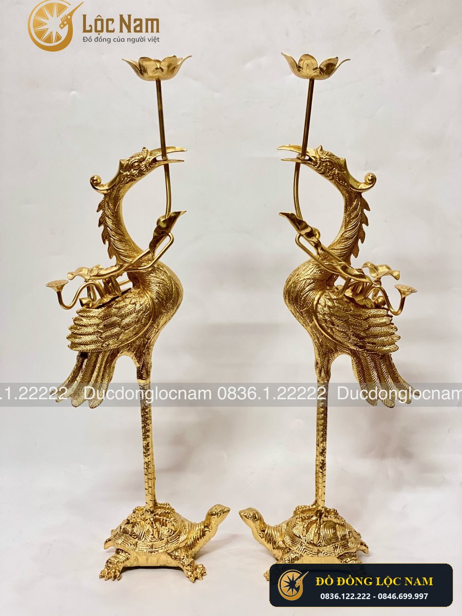 Hạc Thờ Bằng Đồng Dát Vàng 24K