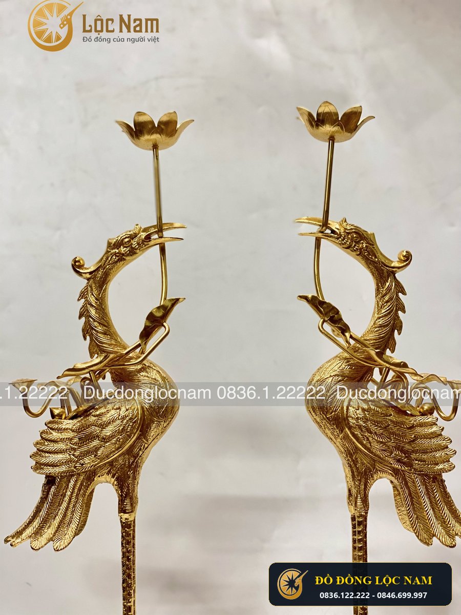 Hạc Thờ Bằng Đồng Dát Vàng 24K góc chụp 1