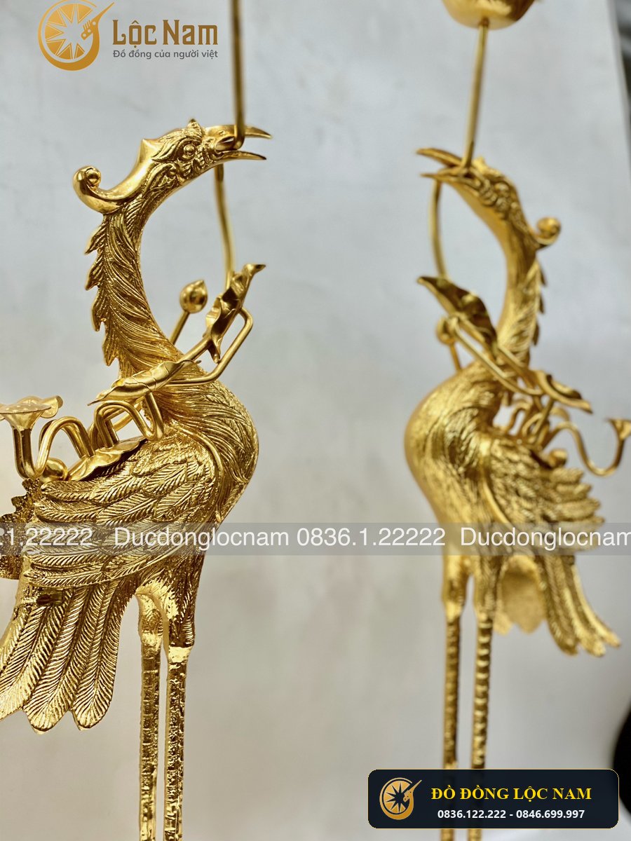 Hạc Thờ Bằng Đồng Dát Vàng 24K góc chụp 2